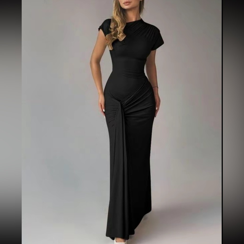 Black Mock Neck Bodycon Maxi Dress